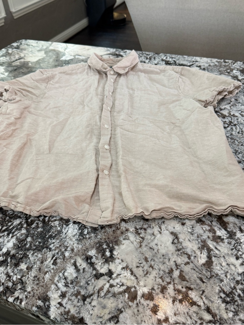 Perry Ellis Men’s XL Beige Linen-Blend Short Sleeve Shirt